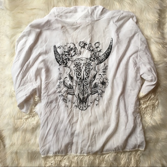 Benichi Br Sweaters - Benichi BR White Graphic Frill Cardigan